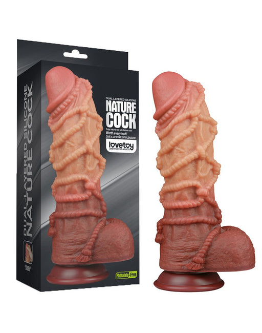 LoveToy - XXL Extreme Dildo met Touw Motief - Lengte 26.5 cm - Bruin/Lichte Huidskleur-Laced-up.nl