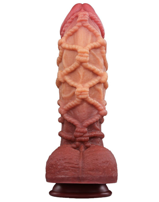 LoveToy - XXL Extreme Dildo met Touw Motief - Lengte 26.5 cm - Bruin/Lichte Huidskleur-Laced-up.nl