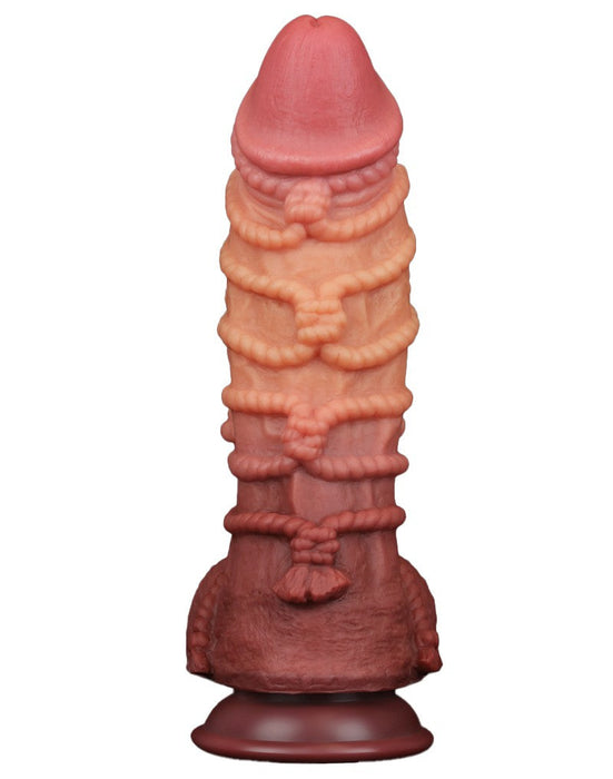 LoveToy - XXL Extreme Dildo met Touw Motief - Lengte 26.5 cm - Bruin/Lichte Huidskleur-Laced-up.nl