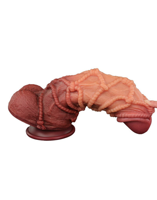 LoveToy - XXL Extreme Dildo met Touw Motief - Lengte 26.5 cm - Bruin/Lichte Huidskleur-Laced-up.nl