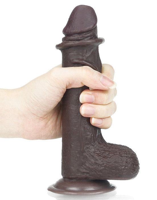 LoveToy - Dildo Met Sliding Skin Technologie - 17.5 x 3.5 cm - Bruin-Laced-up.nl