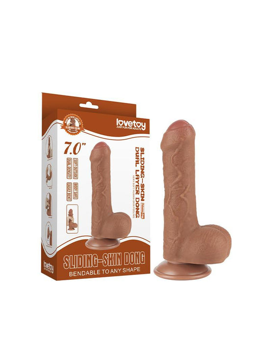 LoveToy - Dildo Met Sliding Skin Technologie - 18.3 x 3.5 cm - Verwijderbare Zuignap - Medium Huidskleur-Laced-up.nl