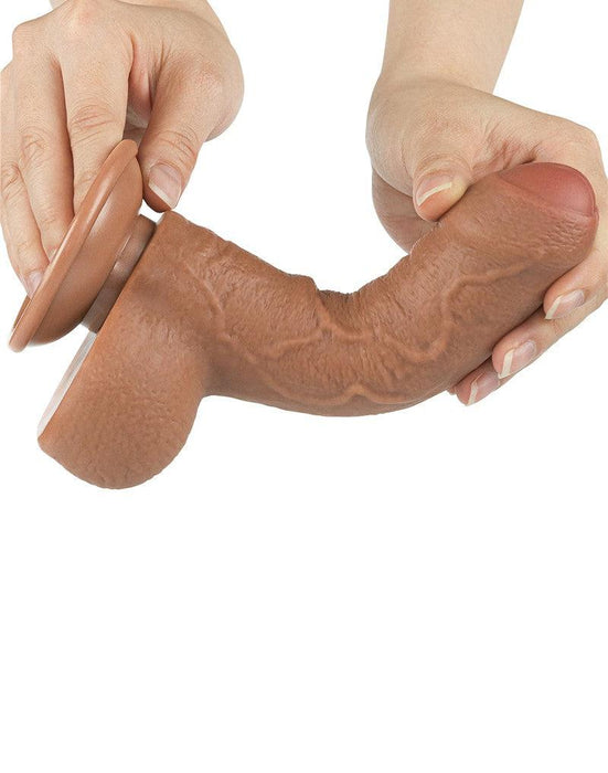 LoveToy - Dildo Met Sliding Skin Technologie - 18.3 x 3.5 cm - Verwijderbare Zuignap - Medium Huidskleur-Laced-up.nl