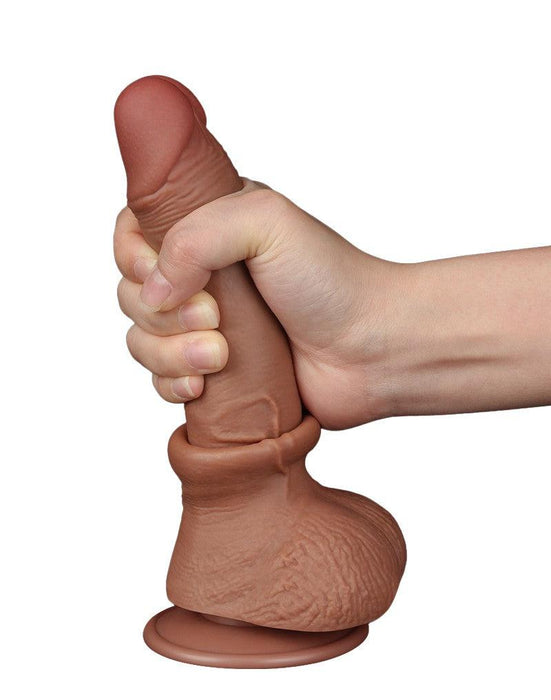 LoveToy - Dildo Met Sliding Skin Technologie - 19.5 x 3.5 cm - Verwijderbare Zuignap - Medium Huidskleur-Laced-up.nl
