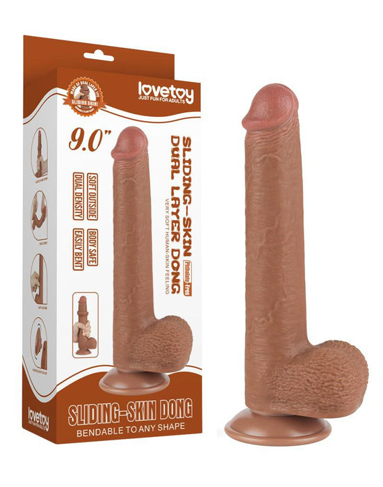 LoveToy - Dildo Met Sliding Skin Technologie - 22 x 3.7 cm - Verwijderbare Zuignap - Medium Huidskleur-Laced-up.nl