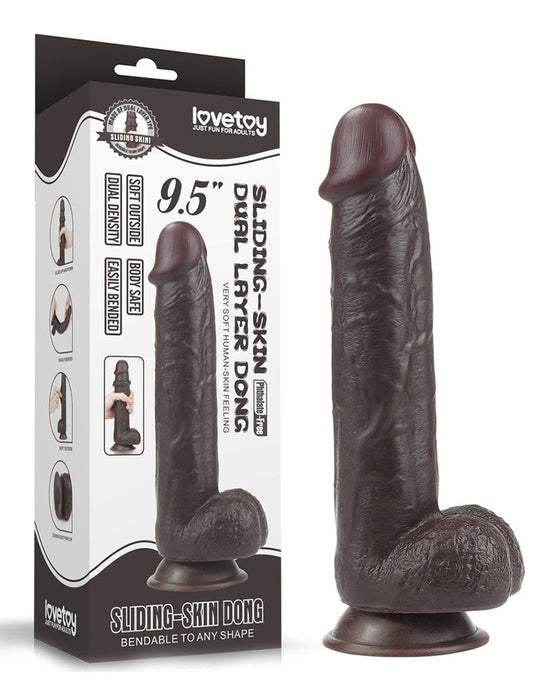 LoveToy - Dildo Met Sliding Skin Technologie - 24 x 4.5 cm - Bruin-Laced-up.nl