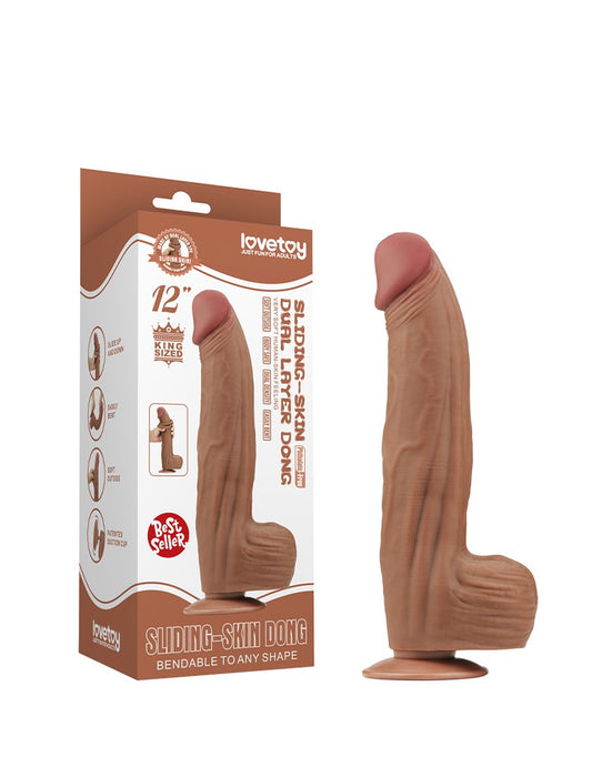 LoveToy - Sliding Skin Dildo - Lengte 31 cm - Bruin-Laced-up.nl