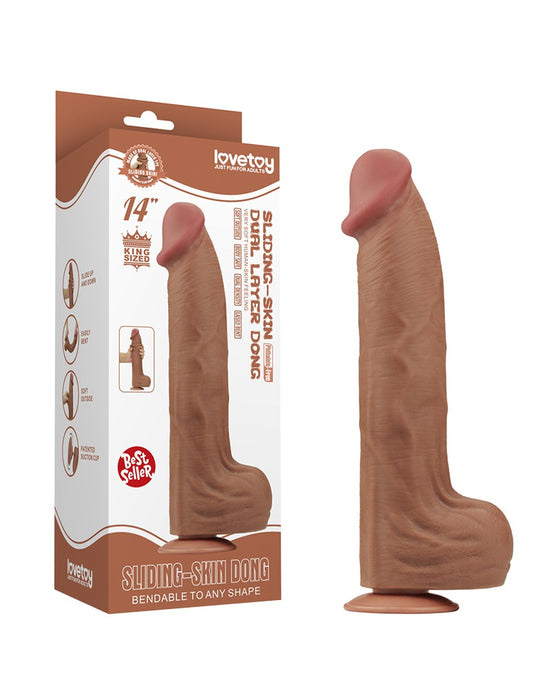 LoveToy - Sliding Skin Dildo - Lengte 36 cm - Bruin-Laced-up.nl