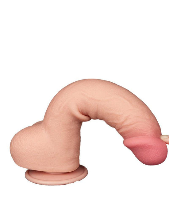 LoveToy - Dubbellaags Dildo - Glijdende Huid Dildo - Lengte 24 cm - Diameter Ø 4.3 cm - Lichte Huidskleur-Laced-up.nl