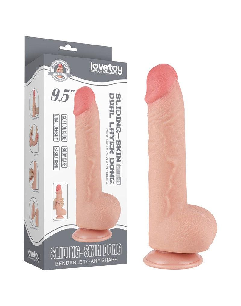 LoveToy - Dubbellaags Dildo - Glijdende Huid Dildo - Lengte 24 cm - Diameter Ø 4.3 cm - Lichte Huidskleur-Laced-up.nl