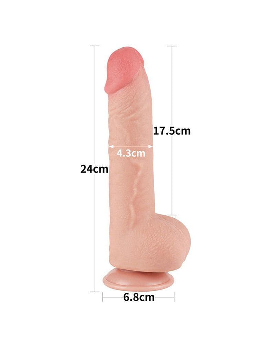 LoveToy - Dubbellaags Dildo - Glijdende Huid Dildo - Lengte 24 cm - Diameter Ø 4.3 cm - Lichte Huidskleur-Laced-up.nl