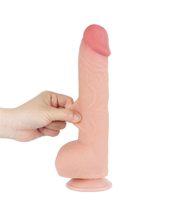 LoveToy - Dubbellaags Dildo - Glijdende Huid Dildo - Lengte 24 cm - Diameter Ø 4.3 cm - Lichte Huidskleur-Laced-up.nl