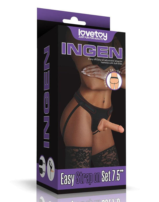 LoveToy - Easy Strap-on Set Met Dildo - 19 cm Met Balzak - Lichte Huidskleur-Laced-up.nl