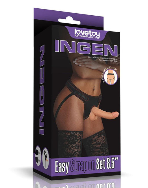 LoveToy - Easy Strap-on Set Met Dildo - 21,5 cm Met Balzak - Lichte Huidskleur-Laced-up.nl