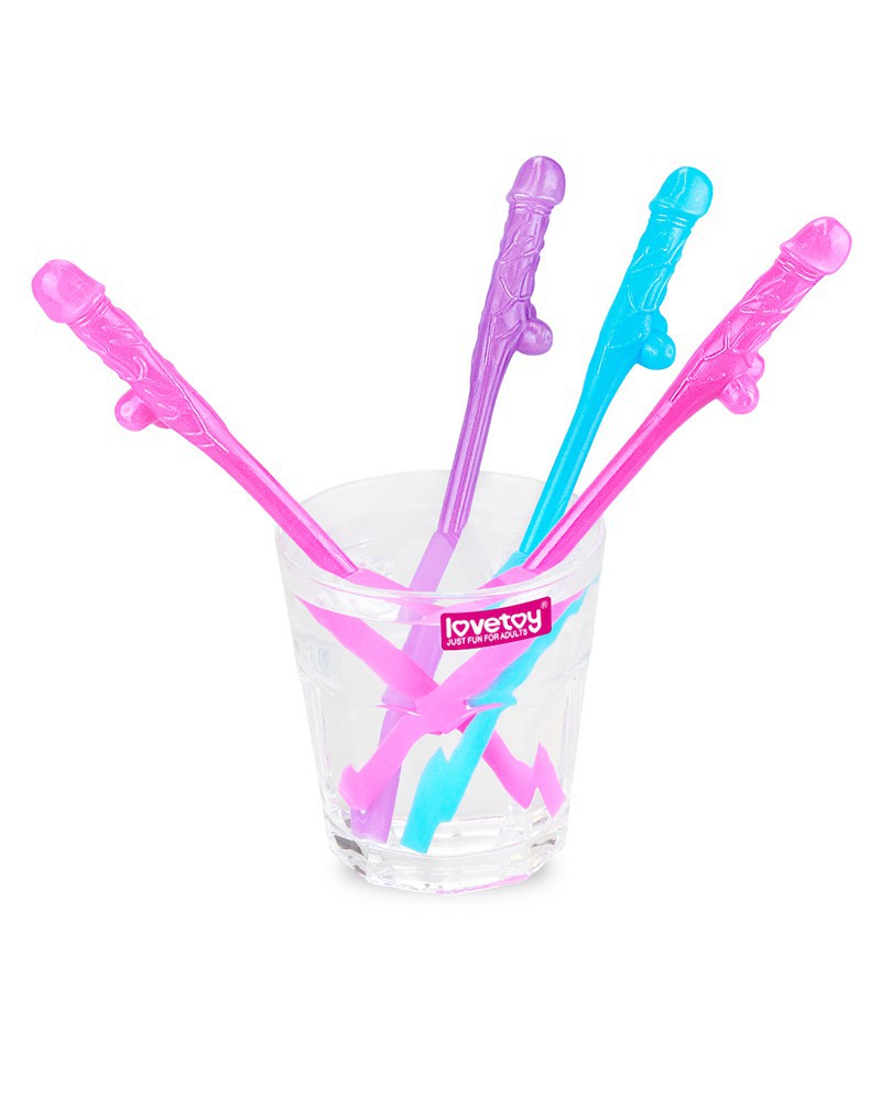 LoveToy - Herbruikbare Piemel Drinkrietjes - Multicolour-Laced-up.nl