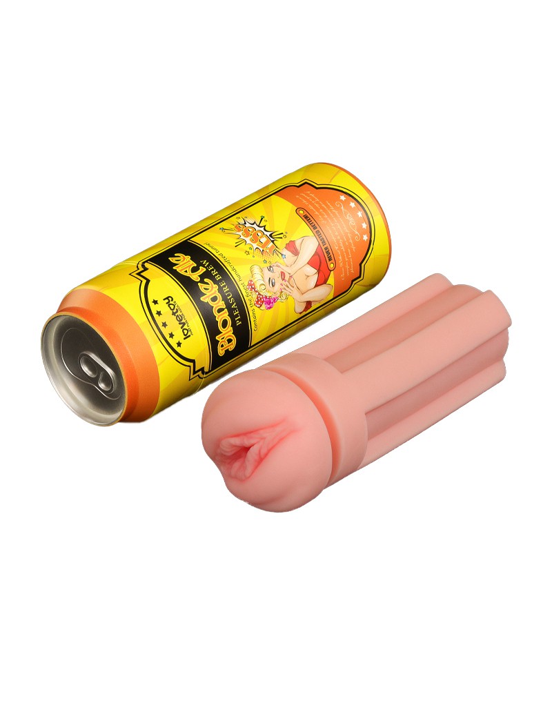 Lovetoy - Masturbator in Bierblikje - Pleasure Brew Blonde Ale Vagina Masturbator - Nude & Geel - TPE-Laced-up.nl