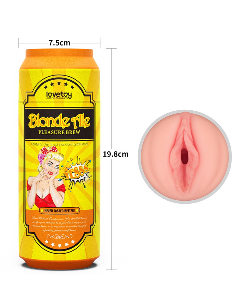 Lovetoy - Masturbator in Bierblikje - Pleasure Brew Blonde Ale Vagina Masturbator - Nude & Geel - TPE-Laced-up.nl