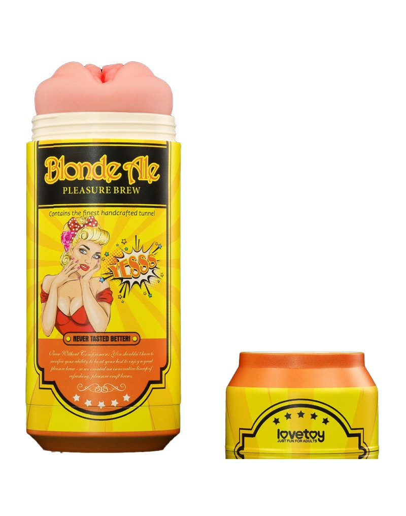 Lovetoy - Masturbator in Bierblikje - Pleasure Brew Blonde Ale Vagina Masturbator - Nude & Geel - TPE-Laced-up.nl
