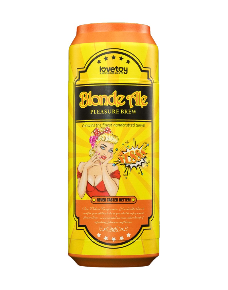Lovetoy - Masturbator in Bierblikje - Pleasure Brew Blonde Ale Vagina Masturbator - Nude & Geel - TPE-Laced-up.nl