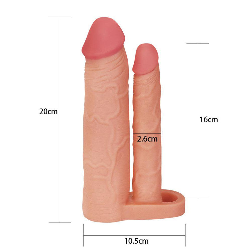 LoveToy - Pleasure X-tender Dubbele penis sleeve - Lichte Huidskleur-Laced-up.nl