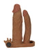 LoveToy - Pleasure X-tender Verlengende Vibrerende dubbele penis sleeve - Bruin-Laced-up.nl