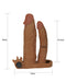 LoveToy - Pleasure X-tender Verlengende Vibrerende dubbele penis sleeve - Bruin-Laced-up.nl