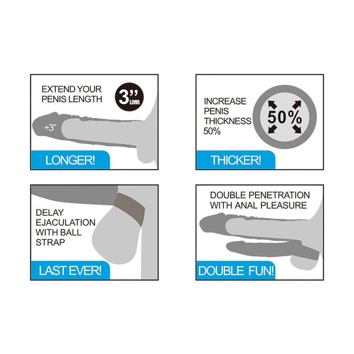 LoveToy - Pleasure X-tender Vibrerende Dubbele Penis Sleeve - 21 en 17 cm - Lichte Huidskleur-Laced-up.nl