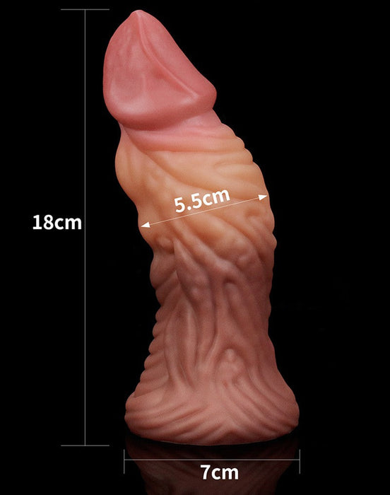 LoveToy - Realistische Gekromde Dildo 18 cm - Lichte/donkere Huidskleur-Laced-up.nl