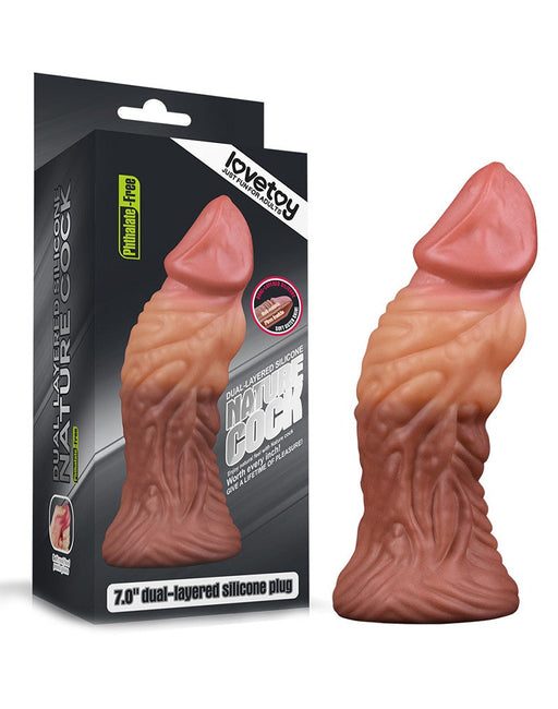 LoveToy - Realistische Gekromde Dildo 18 cm - Lichte/donkere Huidskleur-Laced-up.nl