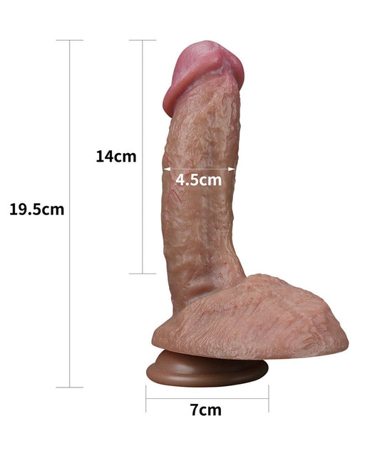 LoveToy - Realistische Grote Dildo 19.5 cm Dubbellaags Siliconen - Donkere Huidskleur-Laced-up.nl