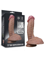 LoveToy - Realistische Grote Dildo 19.5 cm Dubbellaags Siliconen - Donkere Huidskleur-Laced-up.nl