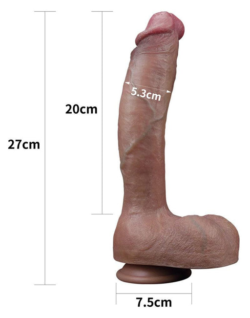 LoveToy - Realistische Grote Dildo 27 cm Dubbellaags Siliconen - Donkere Huidskleur-Laced-up.nl