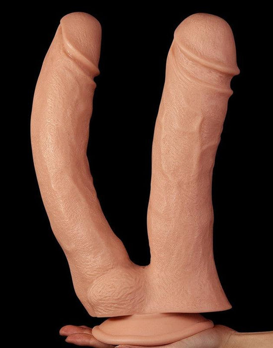 LoveToy - Realistische XXL Dubbele Penetratie Dildo 30 cm - Lichte Huidskleur-Laced-up.nl