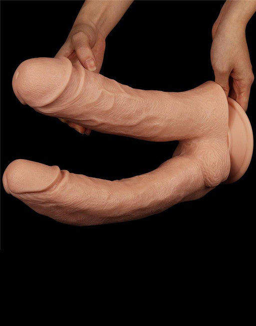 LoveToy - Realistische XXL Dubbele Penetratie Dildo 30 cm - Lichte Huidskleur-Laced-up.nl