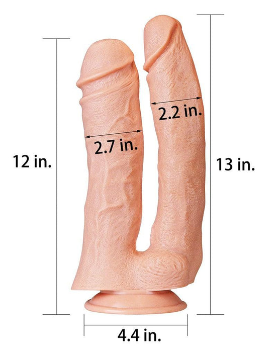 LoveToy - Realistische XXL Dubbele Penetratie Dildo 30 cm - Lichte Huidskleur-Laced-up.nl