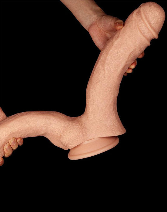 LoveToy - Realistische XXL Dubbele Penetratie Dildo 30 cm - Lichte Huidskleur-Laced-up.nl