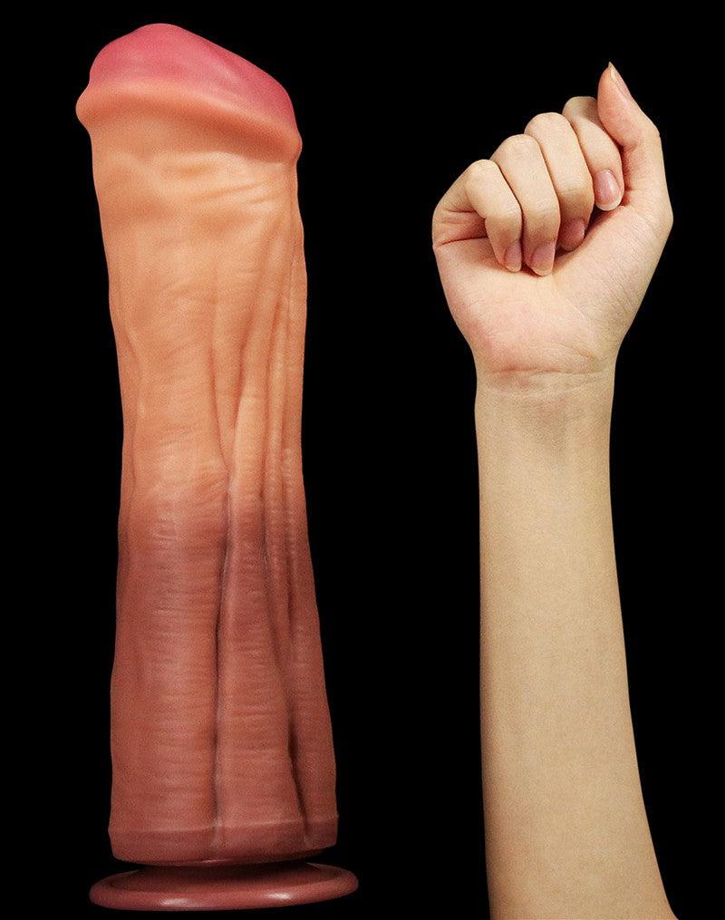 LoveToy - Realistische XXL Horse Dong Dildo 30 cm - Lichte/donkere Huidskleur-Laced-up.nl