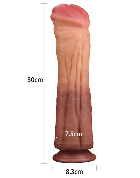 LoveToy - Realistische XXL Horse Dong Dildo 30 cm - Lichte/donkere Huidskleur-Laced-up.nl
