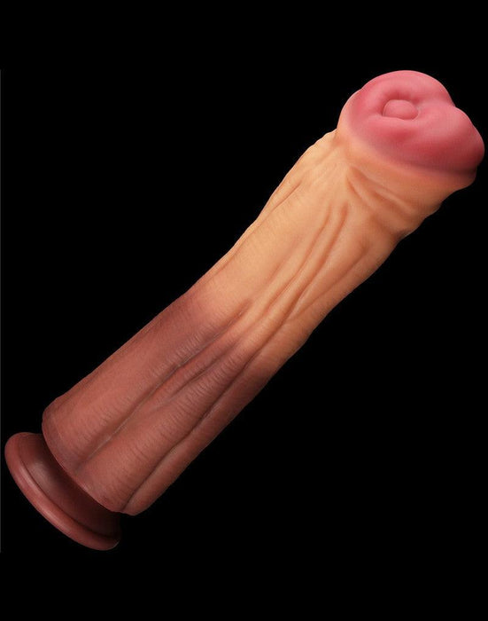 LoveToy - Realistische XXL Horse Dong Dildo 30 cm - Lichte/donkere Huidskleur-Laced-up.nl