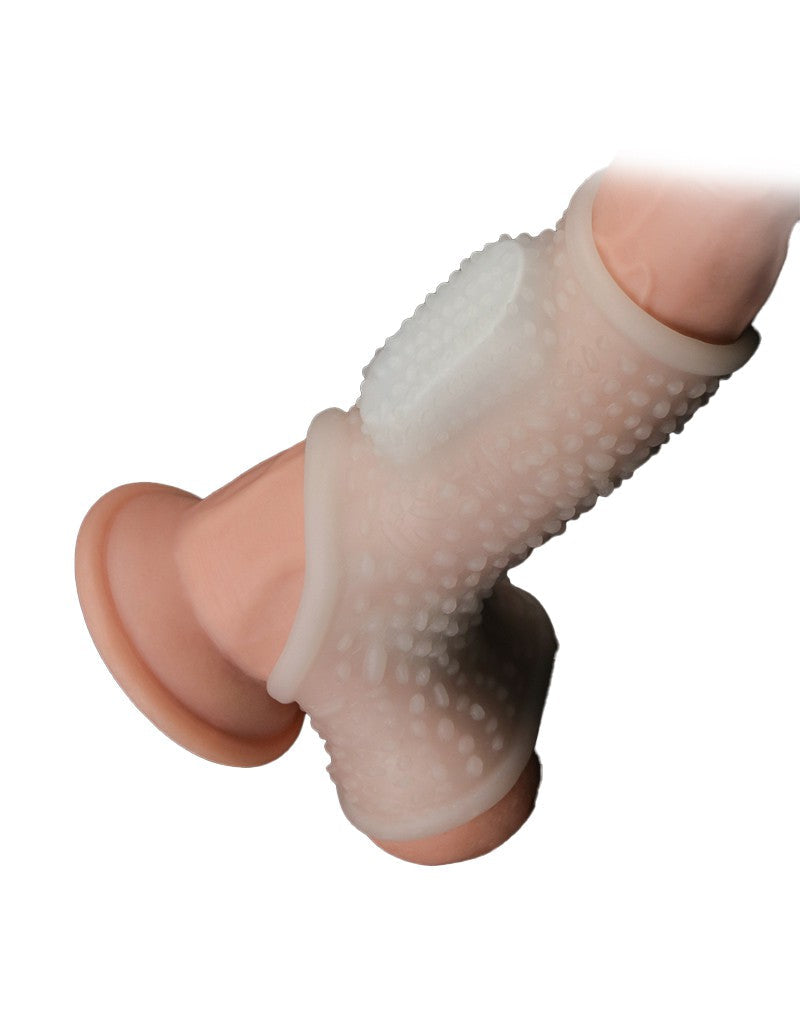 LoveToy - Vibrerende Rekbare Penis Sleeve - Drip Knights - Wit-Laced-up.nl