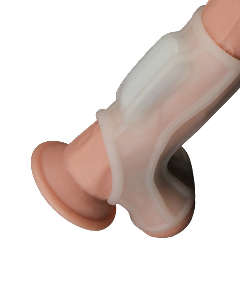 LoveToy - Vibrerende Rekbare Penis Sleeve - Ridge Knights - Wit-Laced-up.nl