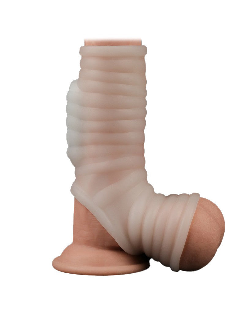 LoveToy - Vibrerende Rekbare Penis Sleeve - Wave Knights - Wit-Laced-up.nl