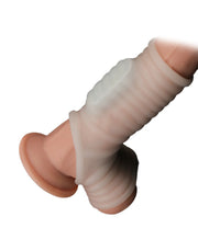 LoveToy - Vibrerende Rekbare Penis Sleeve - Wave Knights - Wit-Laced-up.nl