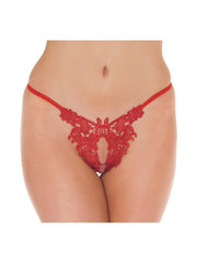 Amorable - Luxe Kanten Flowers String Met Open Kruis - Rood-Laced-up.nl