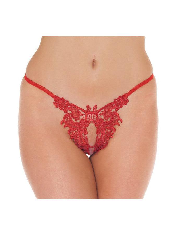 Amorable - Luxe Kanten Flowers String Met Open Kruis - Rood-Laced-up.nl