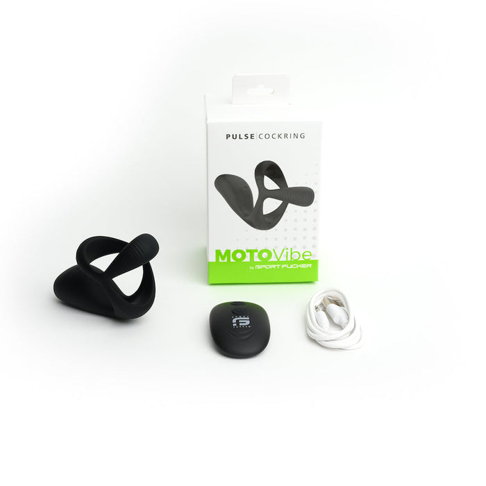 MOTOVibe - Pulse - Vibrerende Cockring met Ball Stretcher en Tickler - Zwart-Laced-up.nl
