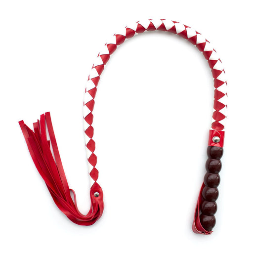 Kiotos - Mahogany Single Tail Zweep PU Leer - Rood/Wit-Erotiekvoordeel.nl