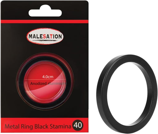 Malesation - Aluminium Cockring - Black Stamina - 40 mm - Nikkelvrij-Laced-up.nl