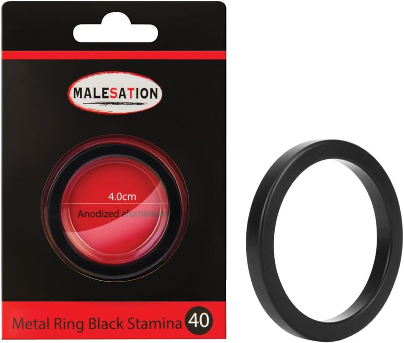 Malesation - Aluminium Cockring - Black Stamina - 40 mm - Nikkelvrij-Laced-up.nl