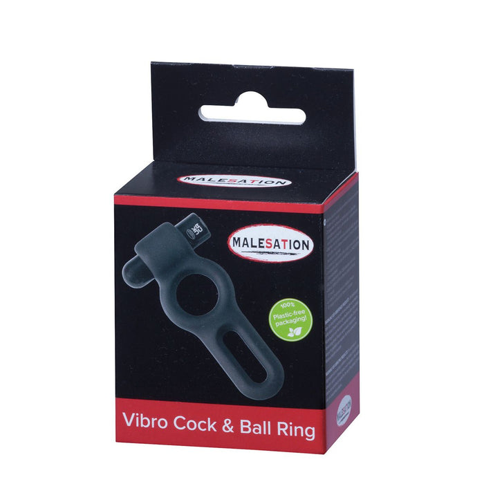 Malesation - Vibro Cock & Ball Ring - Vibrerende penis en testikelring - Siliconen - Zwart-Erotiekvoordeel.nl
